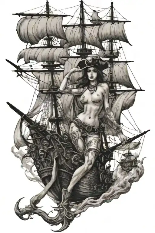 Nude Female Pirate Ship Sailing