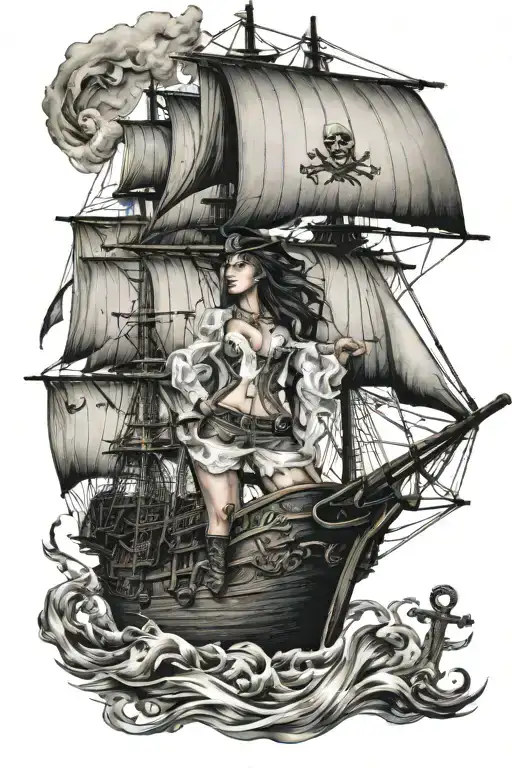 Nude Female Pirate Ship Sailing