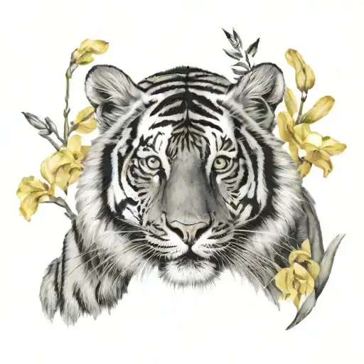 Tiger With Freesias And The Number 13 Incorporated
