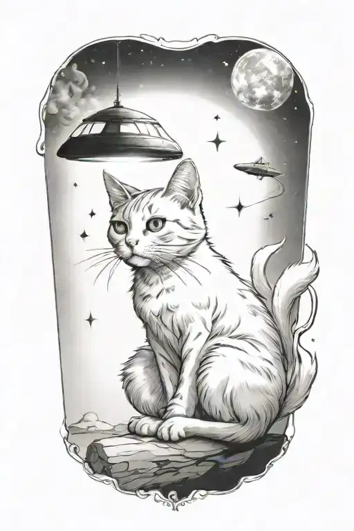 A Cat Abducted By Ufo Beaming