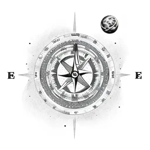 A Space-themed Compass With A Mermaid As The Focal Point