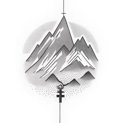 Forearm Tattoo Of A Mountain With Road Leading To A Church