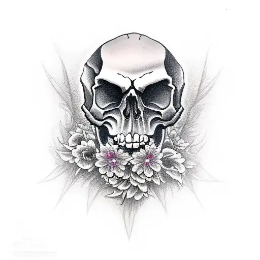 Grim Reaper Demon Skull With Wilted Flowers