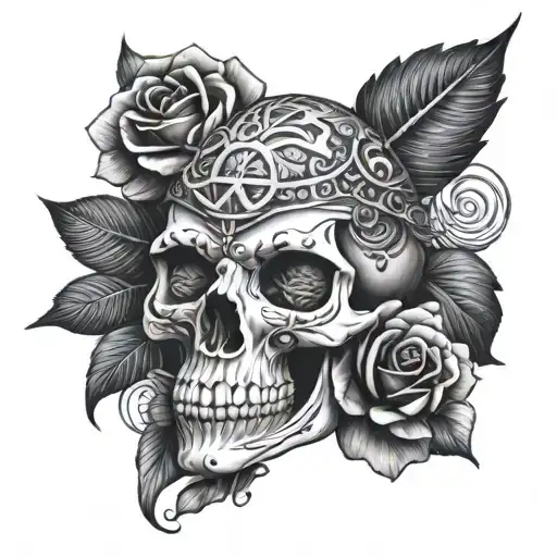 Skull With Roses Underneath And The Eye Of Horus On Top