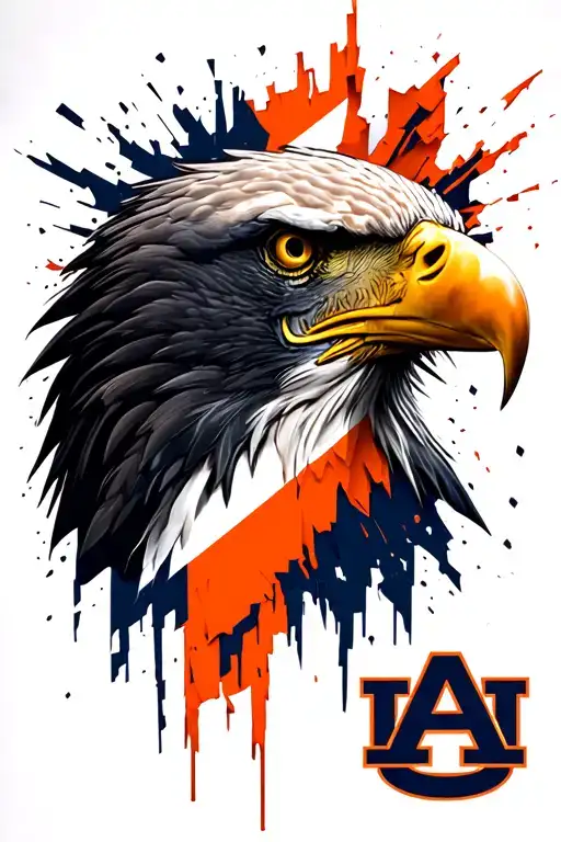 Eagle Head With Auburn Flag Shattered Like