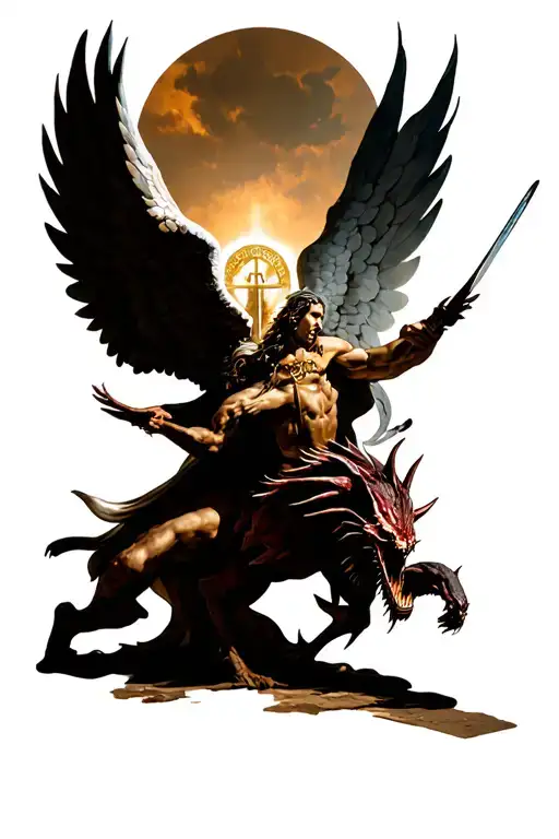 Archangel Saint Michael Killing A Demon