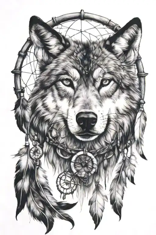 Wolf With Dream Catcher