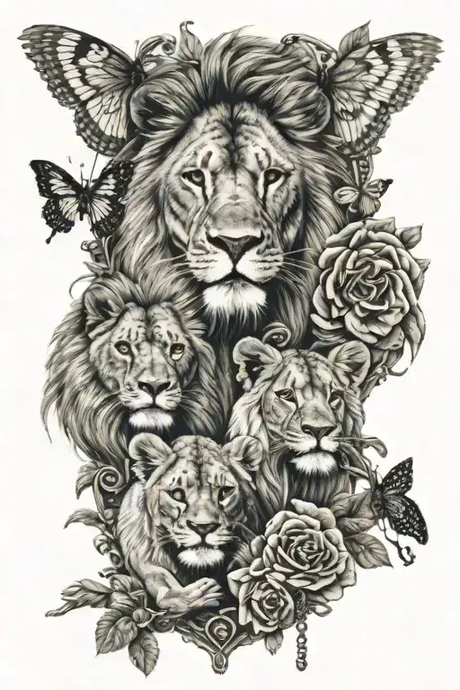 Lion Lioness 4 Lion Cubs Rose Butterfly Eagle Rosary Beads On Hand