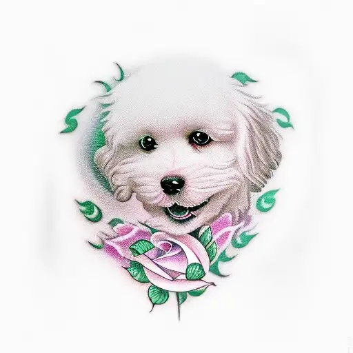 Flurry Dog Face With Roses Around