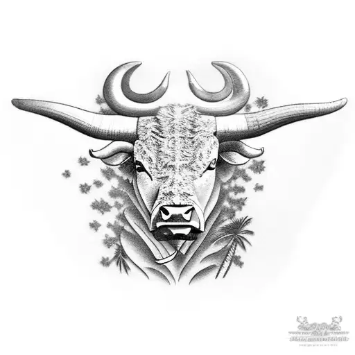 A Bull Behind A Palm Tree