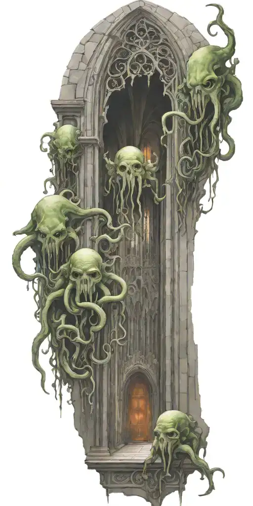 Cthulhu And Cultists Trapped In A Cathedral Realism