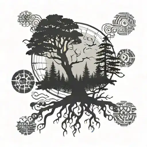 A Programming Code Snippet Forming The Silhouette Of A Forest With Hidden Lovecraftian Symbols