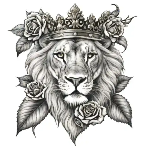 Lion With Crown And Roses