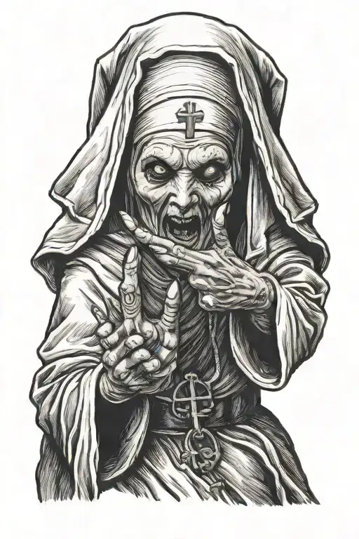 Scary Nun Showing Middle Finger