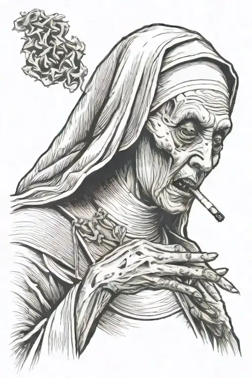 Scary Nun Smoking A Cigarette