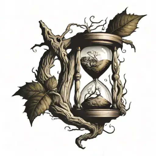 Hourglass Infront Of Old Tree Intertwined