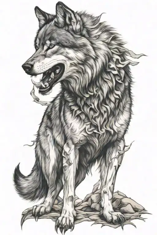 Full Body Wolf Biting Back