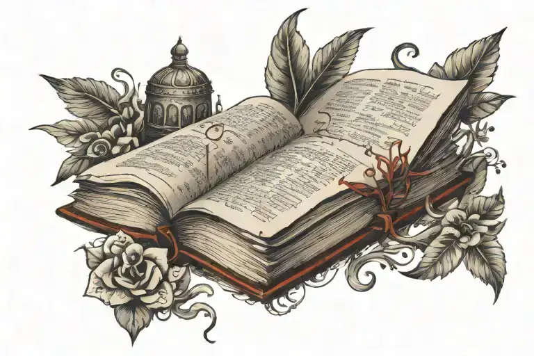 A Traditional Style Tattoo Of An Open Book With Ancient Symbols Of Wisdom Flowing Out Of Its Pages