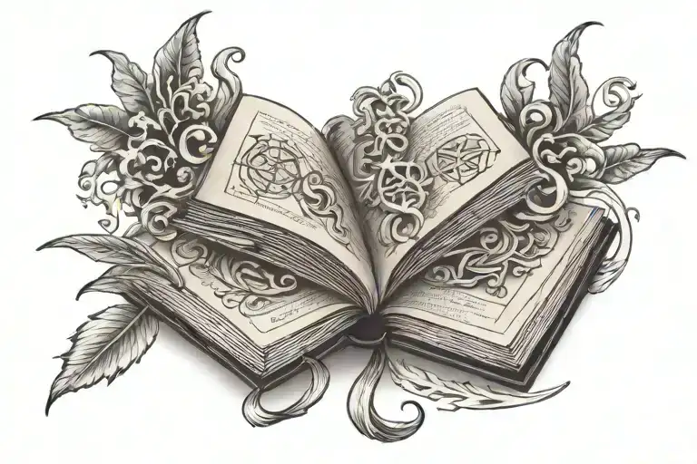 A Traditional Style Tattoo Of An Open Book With Ancient Symbols Of Wisdom Flowing Out Of Its Pages