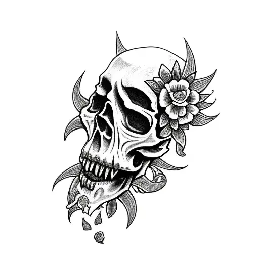 Demon Skull With Flowers