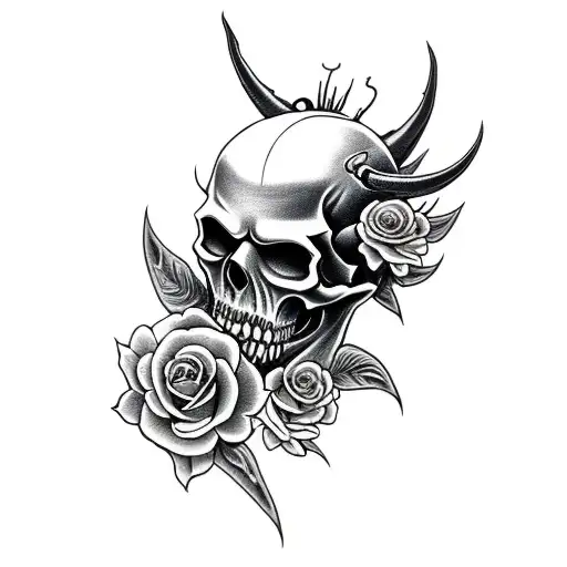 Demon Skull With Flowers