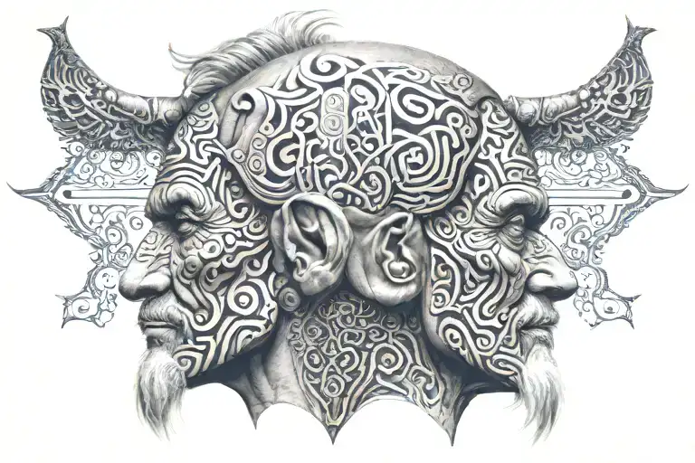 A Portrait Of A Wise Old Head With Intricate Patterns Representing Knowledge And Enlightenment