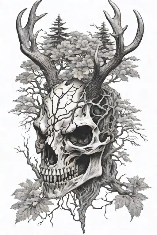 Deer Skull Face Nature Like Trees