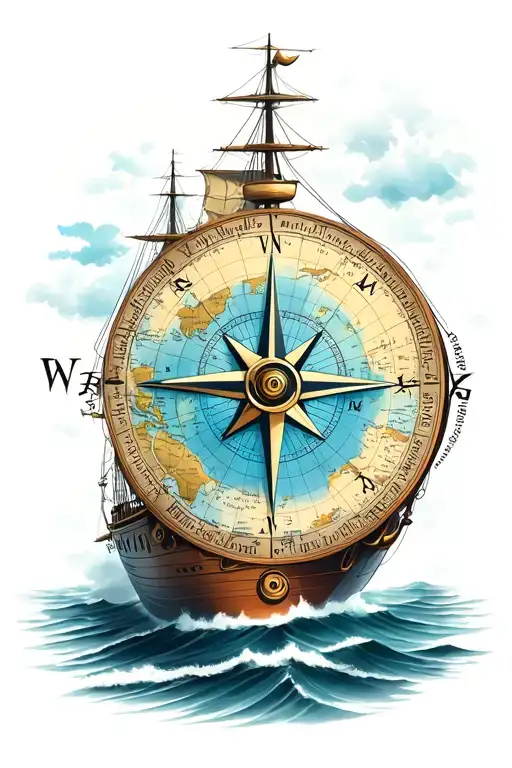 Compass World Map Ship Navigating