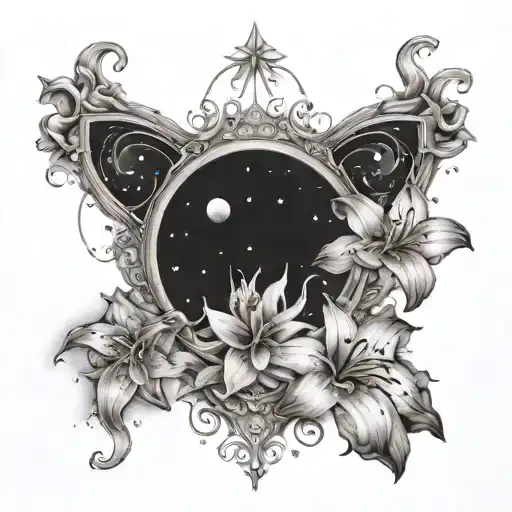 Gemini Constellation With A Lily Flower Surrounded