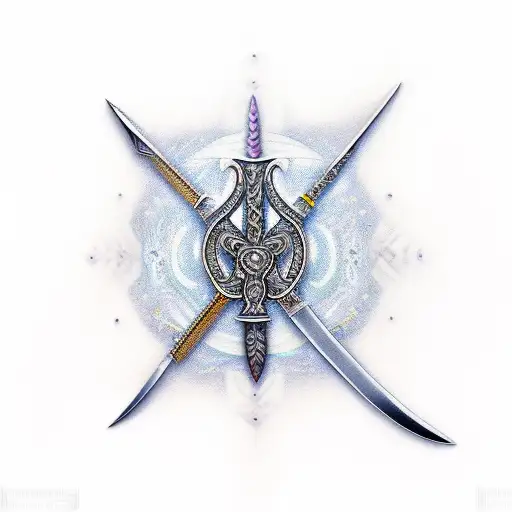 A Realistic Depiction Of A Sword Piercing Through A Vibrant Carpet