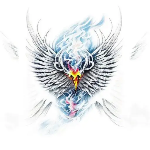 Agressive Fenix Bird In Flames Extended Wings Standing O Three Skulls