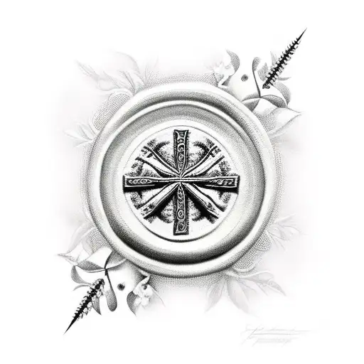 Christian Cross With Thorns And Flowers