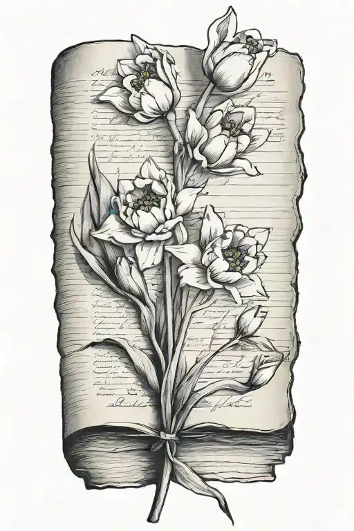 Tulip And Daffodil Flowers In Closed Book