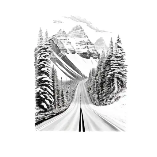 Mountain Range With Road And Fox Body Mustang Driving Down The Road