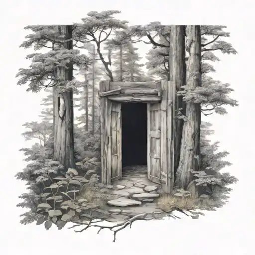 Door Open Surrounded By Forest