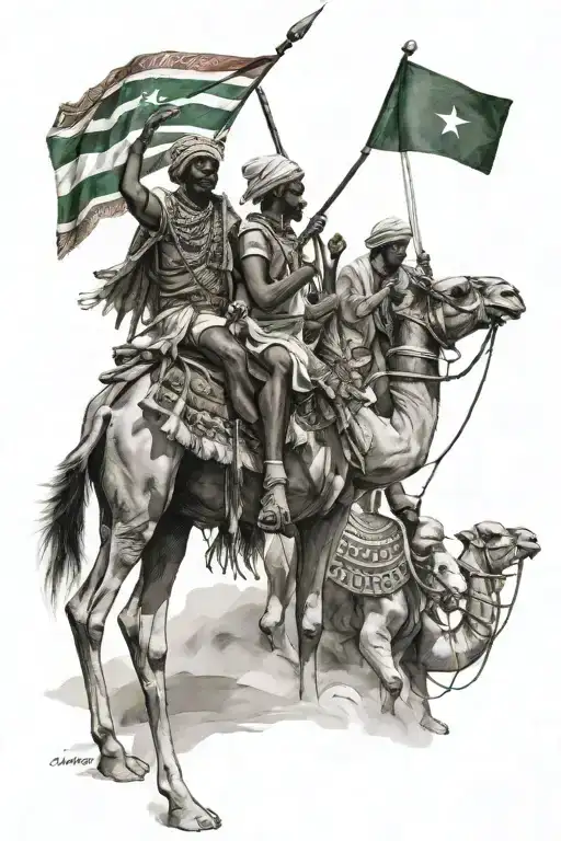 Eritrean Flag Flying By A Camel And 2 African Warriors