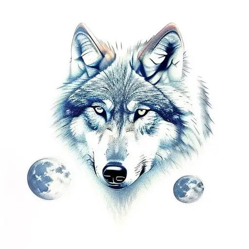 Wolf Family Along With Full Moon