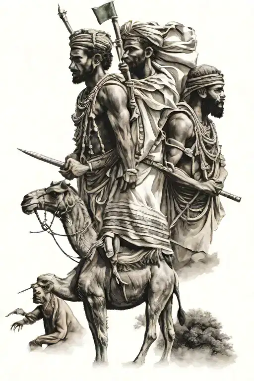 Eritrean Flag Above A Camel And 2 African Warriors