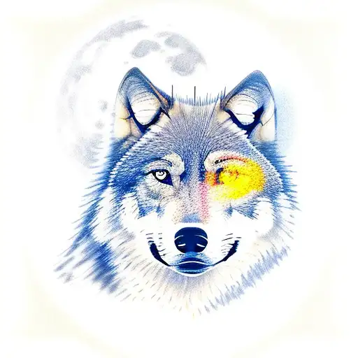 Wolf Family Along With Full Moon