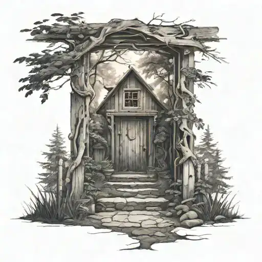 Welcoming Open Door Of A House Surrounded By Forest