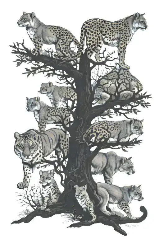 Daro Tree Silhouette With 7 Pumas Underneath