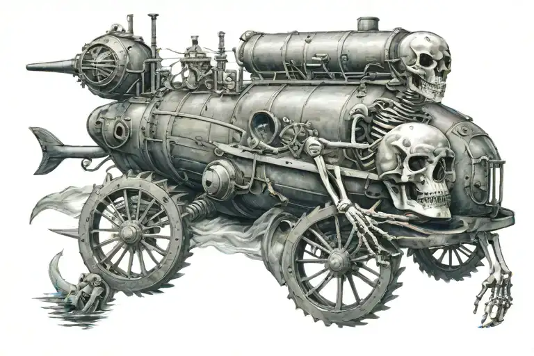 Skeleton Riding A Submarine Realistic Under Water