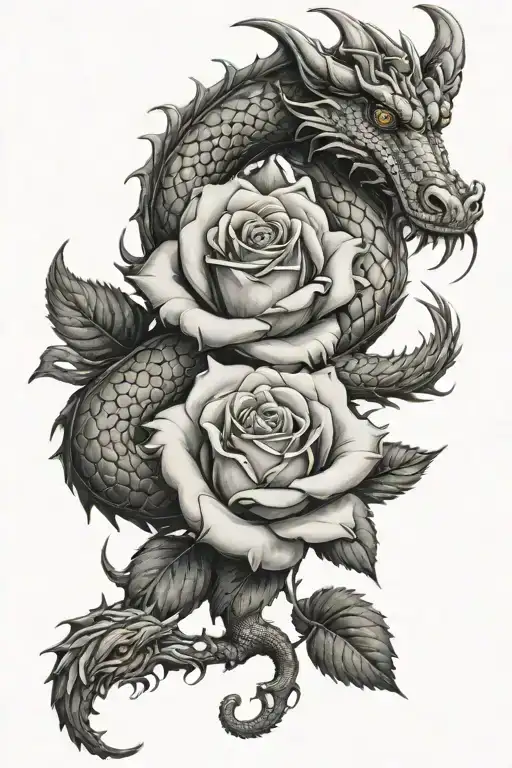 Rose And Dragon Intertwined