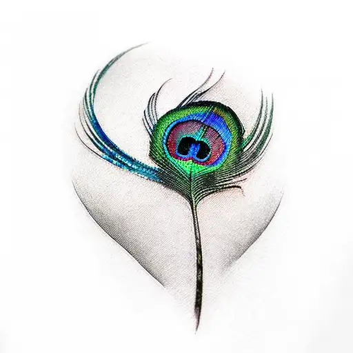 A Realistic Peacock Feather Winding Up The Arm With Delicate Shading