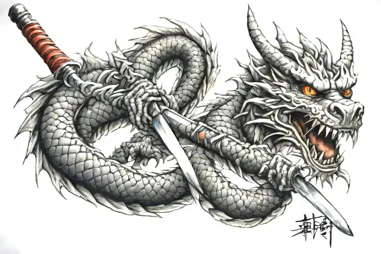 Japanes Dragon With Katana Blade Wrapped