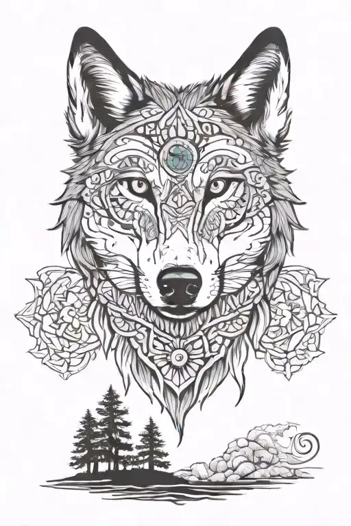 Wolf And Mandala Design Incorporating