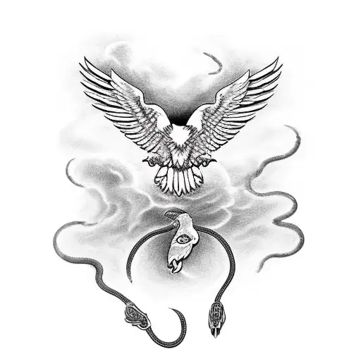 An Eagle Symbolizing Power And A Snake Symbolizing Wisdom Side By Side