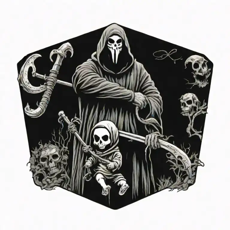 Ghostface Holding A Scythe Girl With Innocent Looking