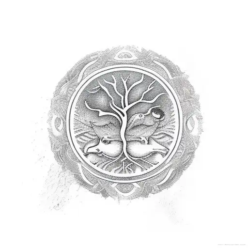 Capricorn With Tree Of Life And Bird