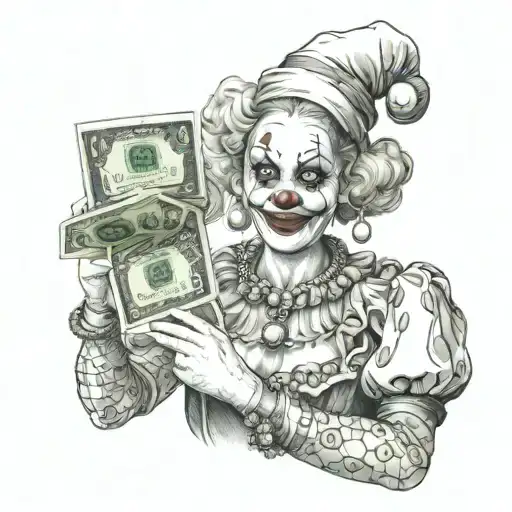 Portrait Of Clown Girl Holding Cash In Hand